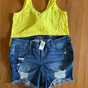 Torrid Yellow V-Neck Tank bodysuit & Torrid shorts